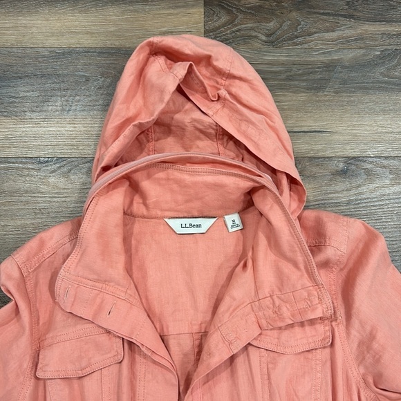 LL Bean Linen Utility Jacket Pink/Salmon Size Med Regular. Packable hood - Picture 9 of 16